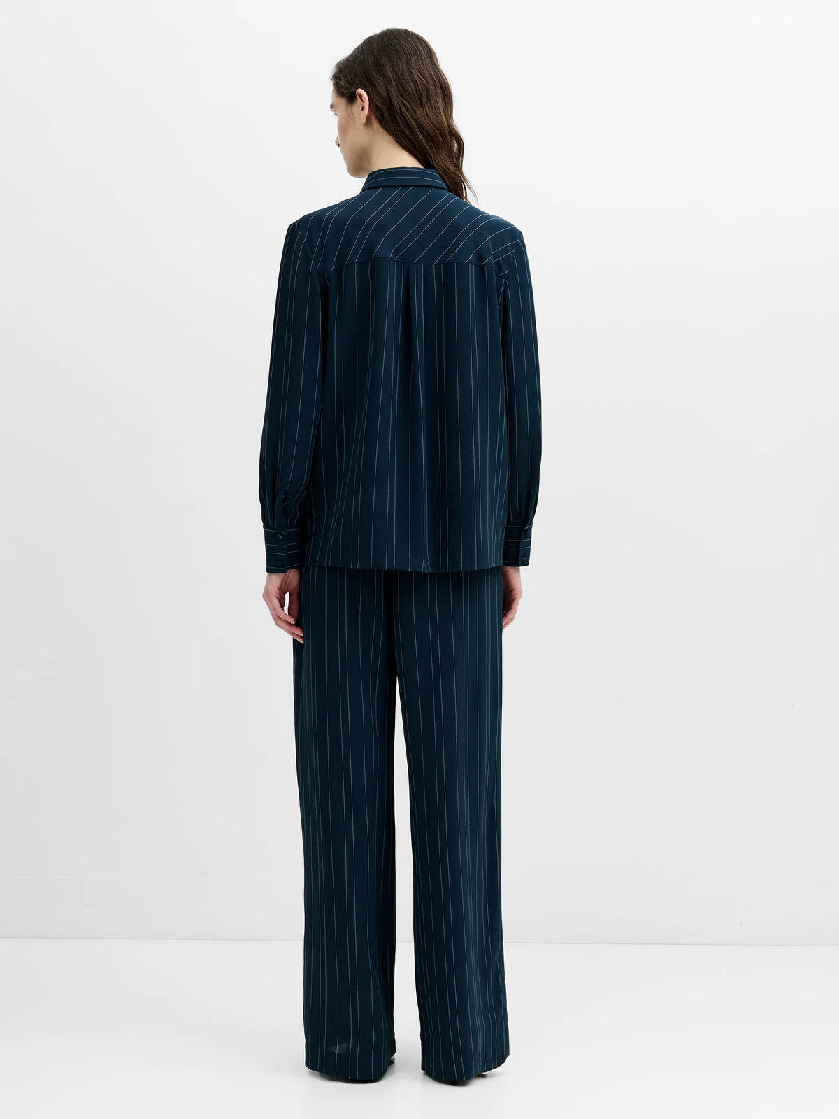 Erma Navy Pinstripe Detachable Tie Long Sleeve Shirt