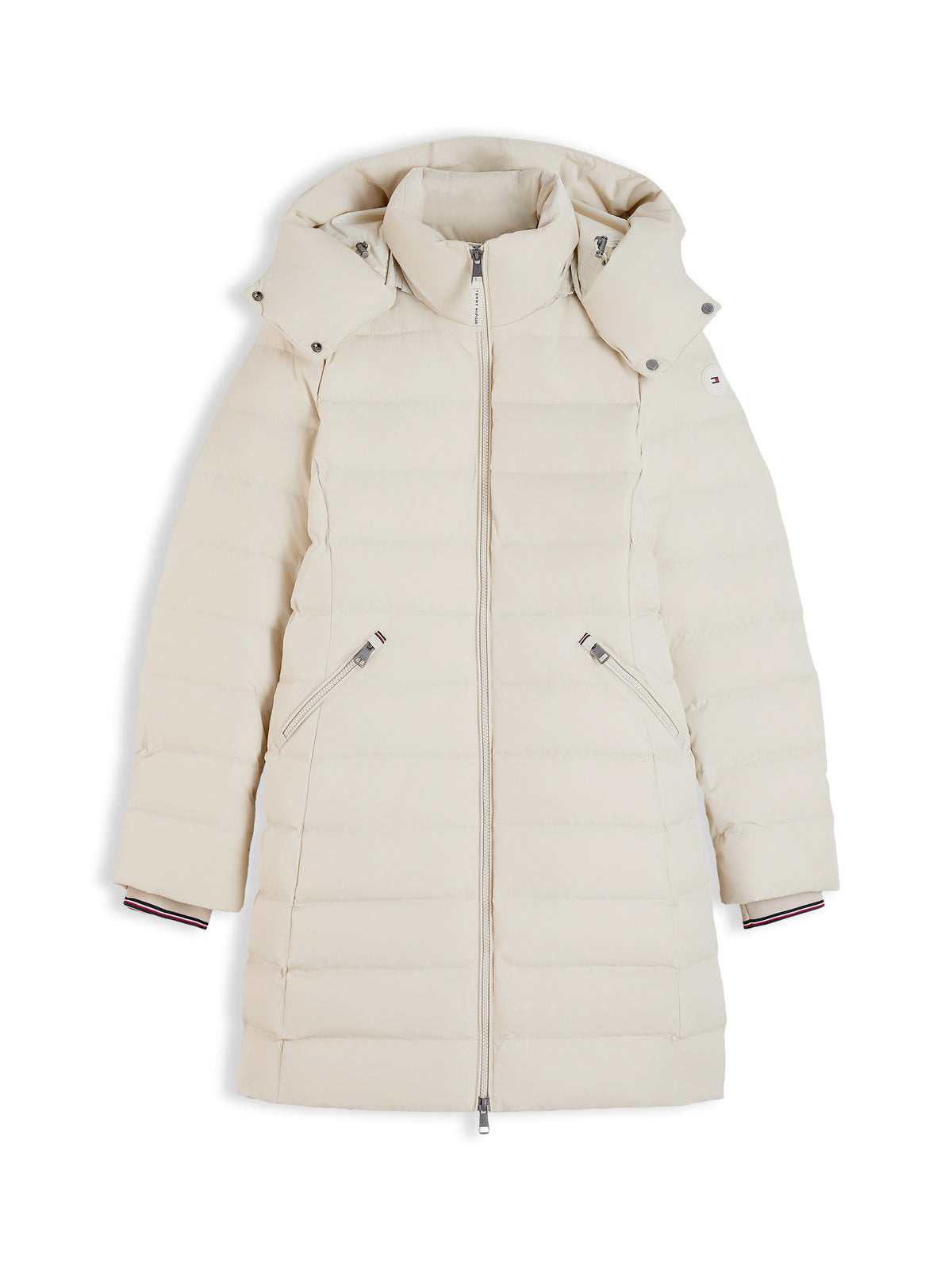 Down Branded Ecru Fitted Padded Jacket