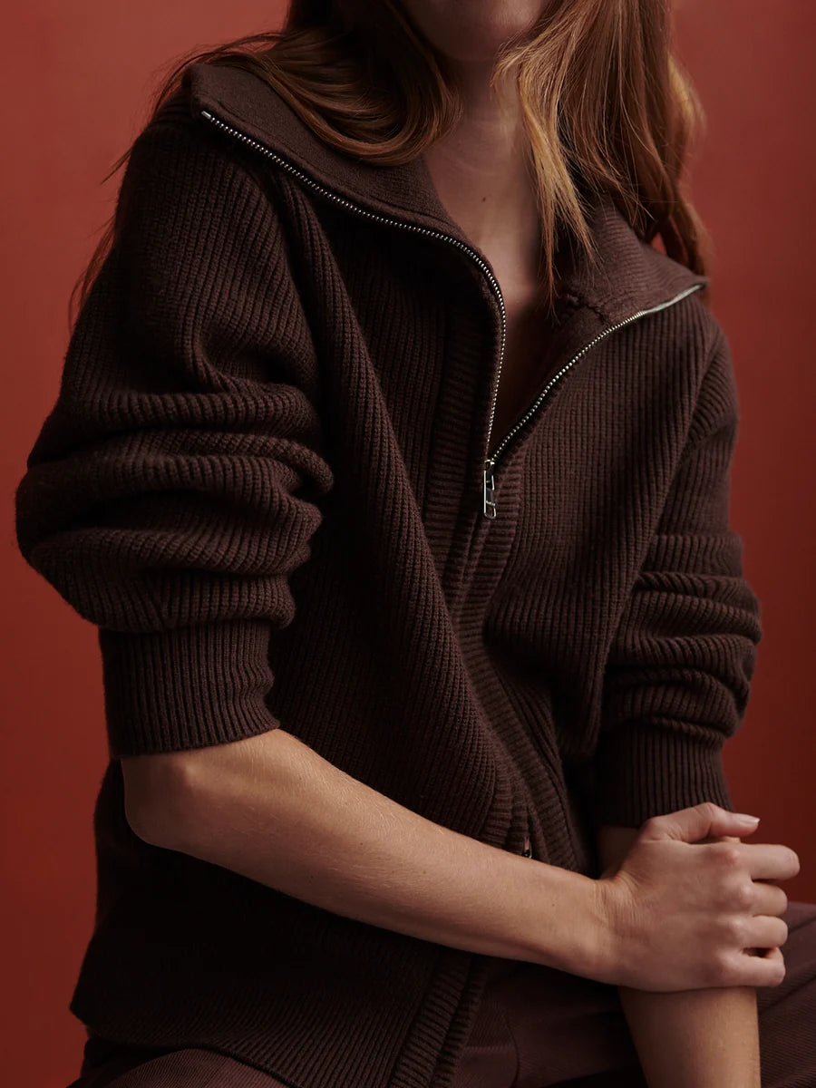 Enrico Coffee Bean Zip-Through Knit