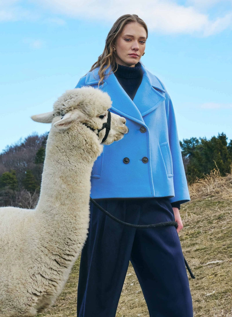 ICONS Short Oversized Light Blue Wool Coat