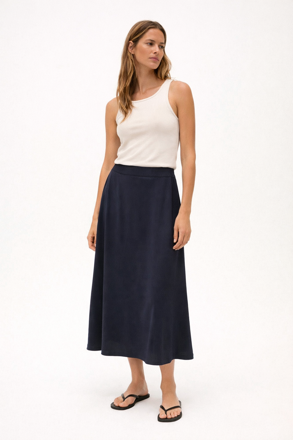 The Cady Navy Elasticated Waist Skirt
