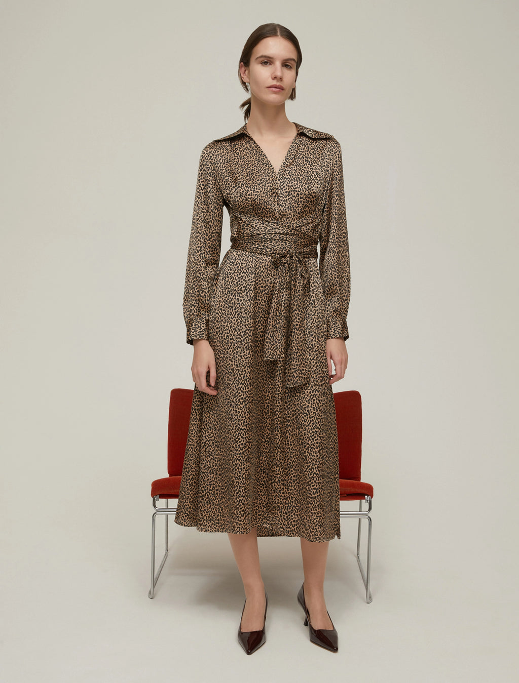 Leopard Swirl Pattern Satin Midi Dress