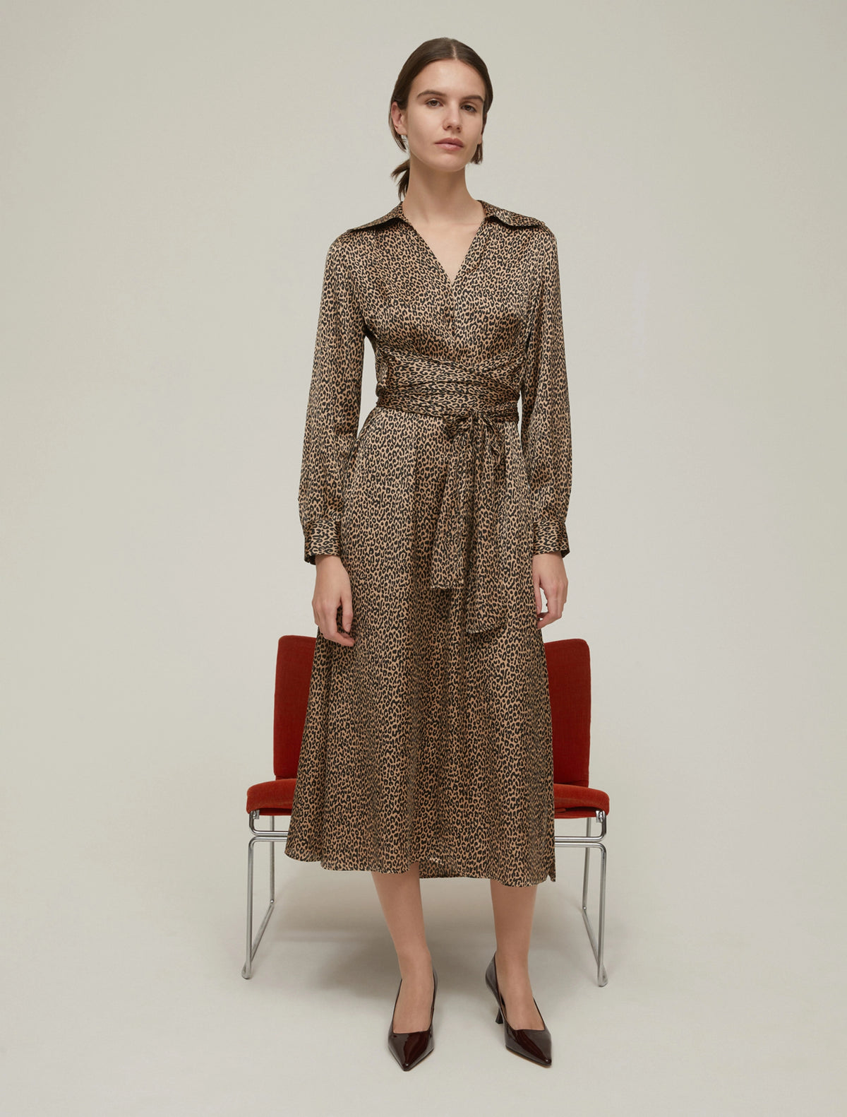 Leopard Swirl Pattern Satin Midi Dress