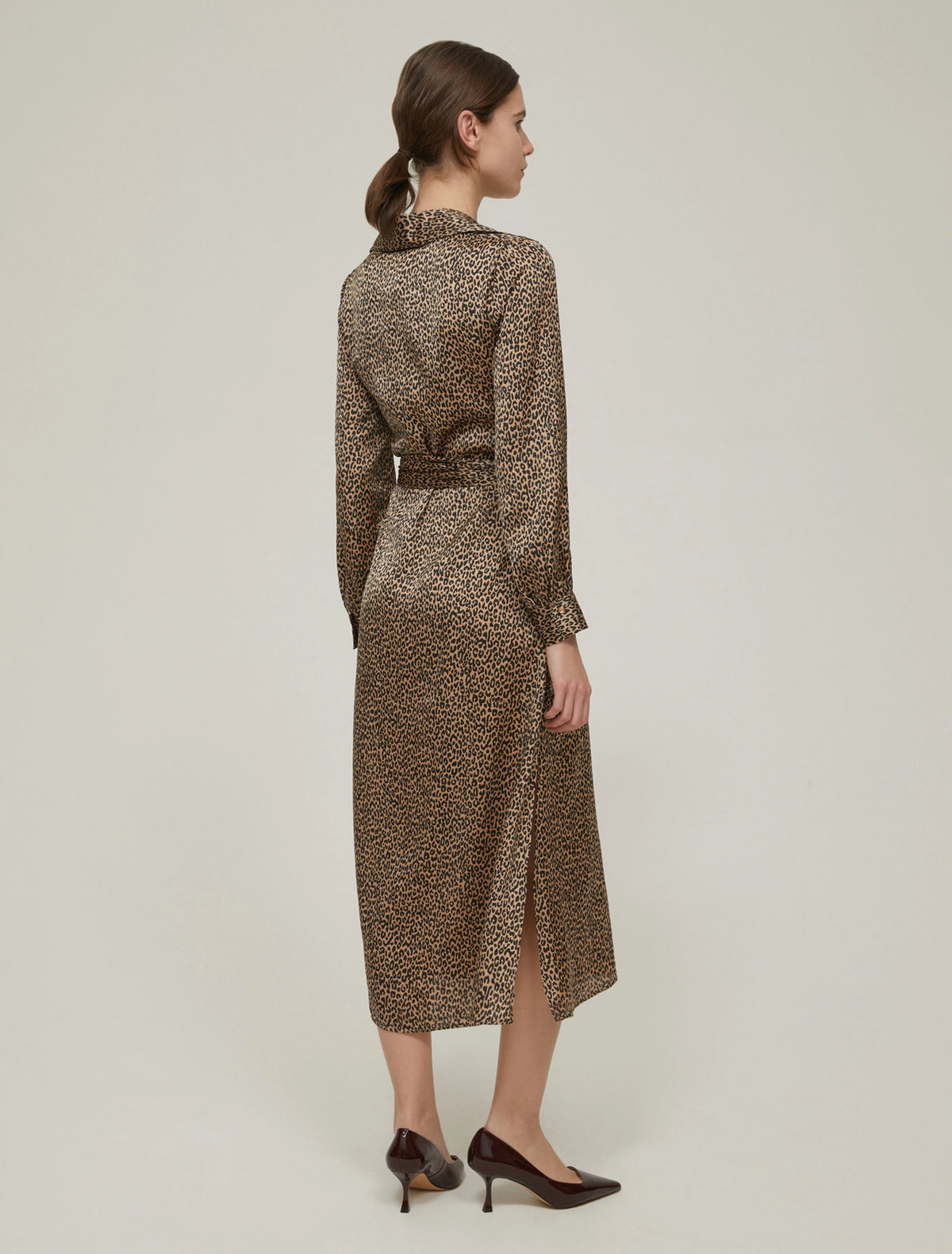 Leopard Swirl Pattern Satin Midi Dress