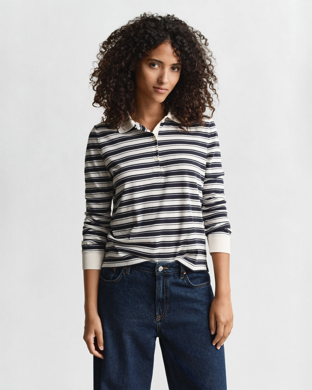 The Striped Long Sleeve Polo Top