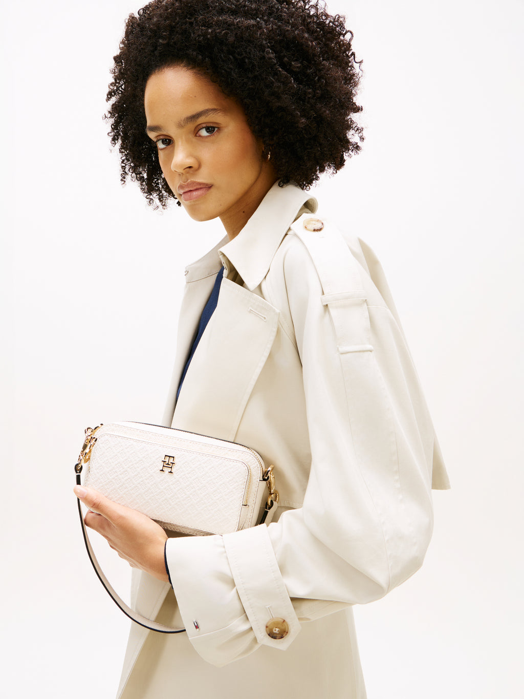 TH Monogram Crossbody Cream Camera Bag
