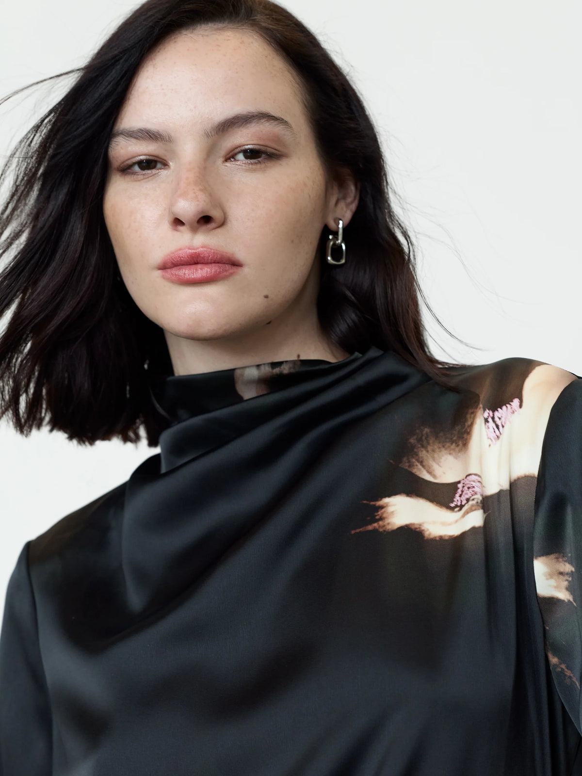 Paloma Black Floral Satin Tie Waist Top