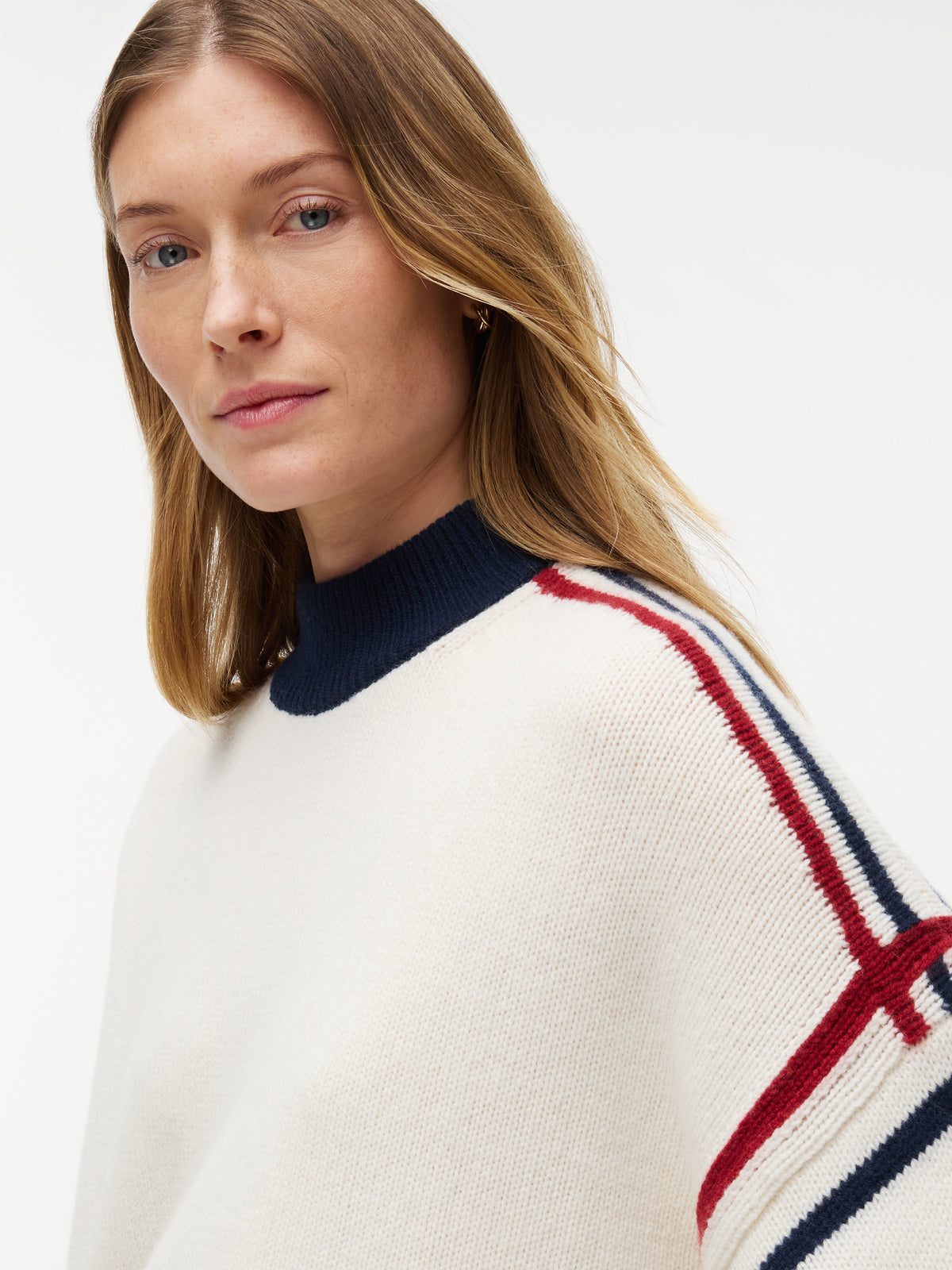 Ivory Petal Stripe Mock Knit
