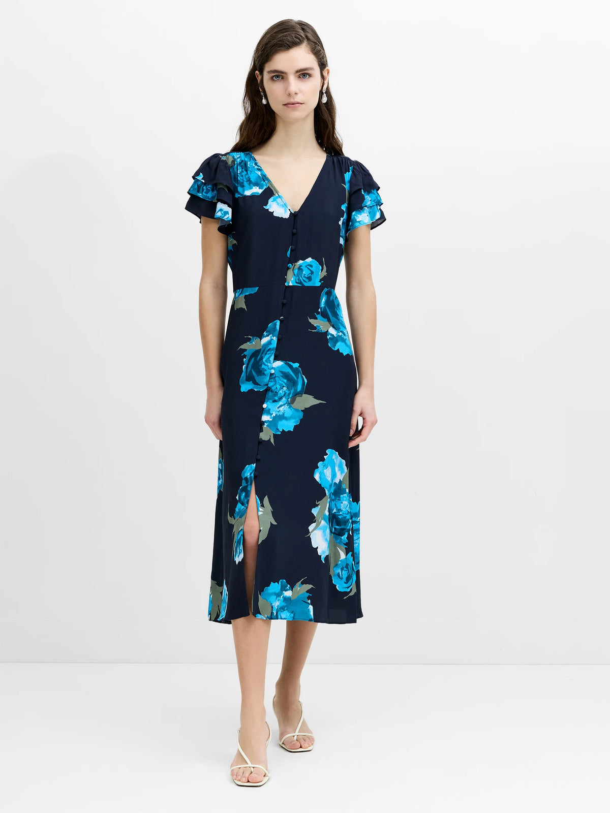 Lara Blue Floral Midi Tea Dress
