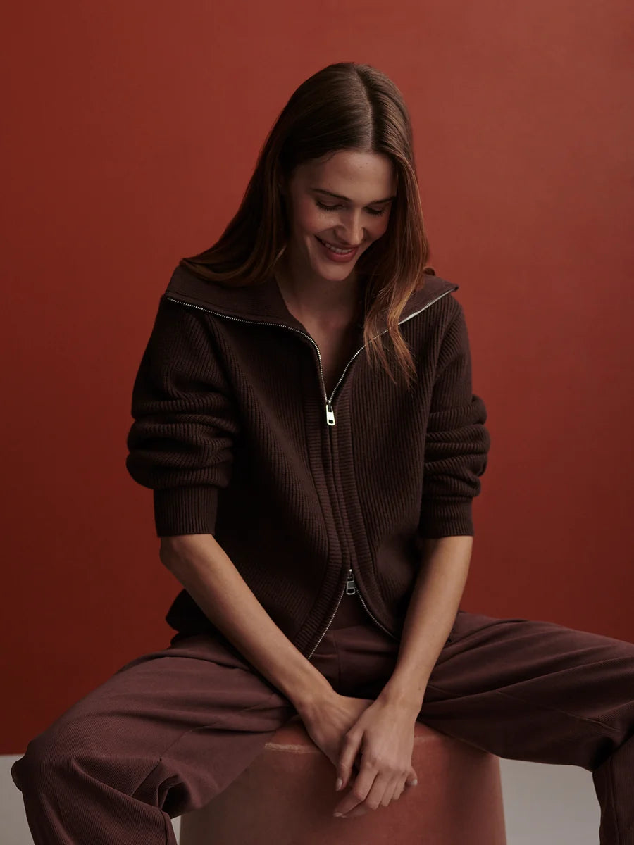 Enrico Coffee Bean Zip-Through Knit