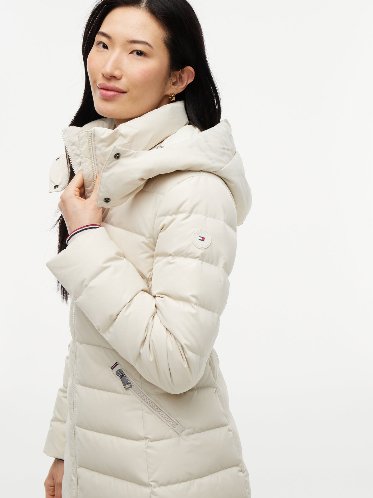 Down Branded Ecru Fitted Padded Jacket