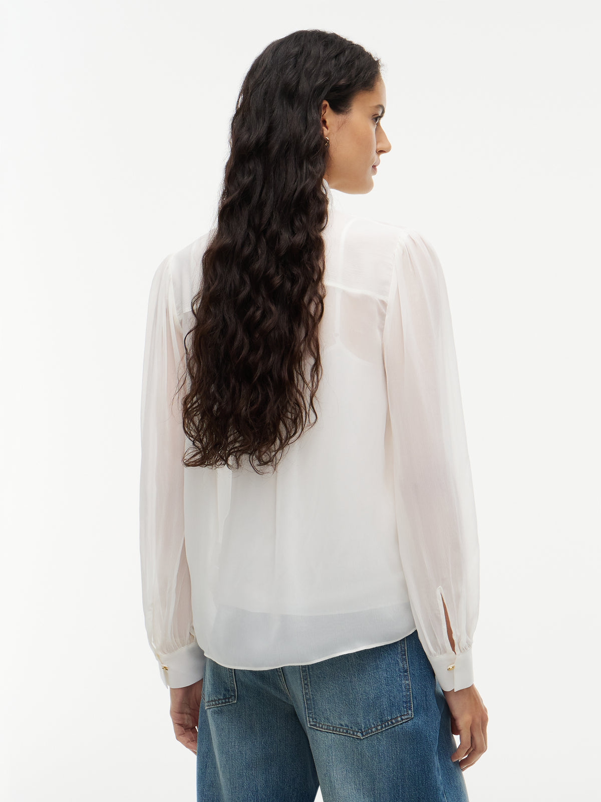 Cream Crinkle Georgette Bow Blouse