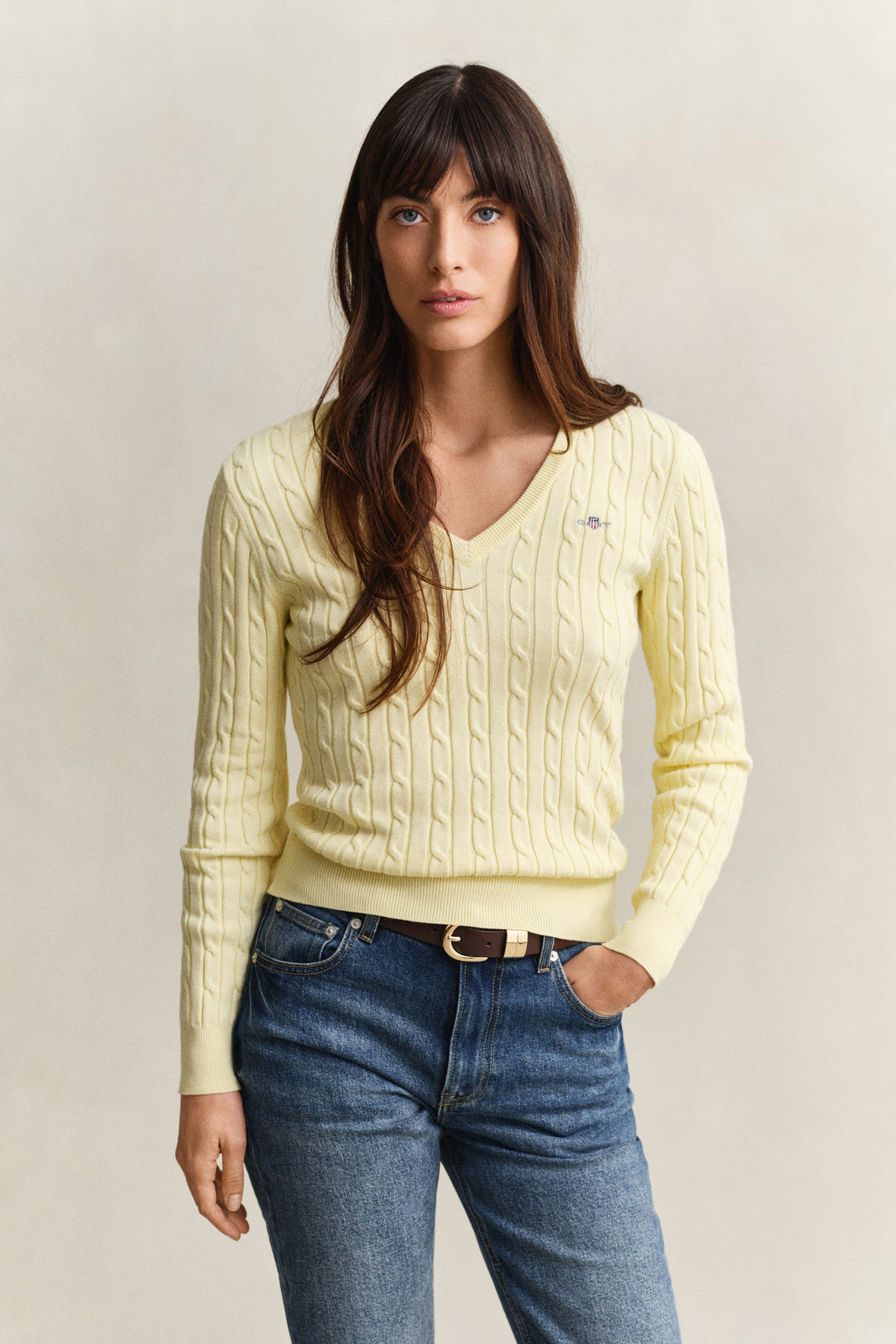 The Stretch V-Neck Vanilla Yellow Cable