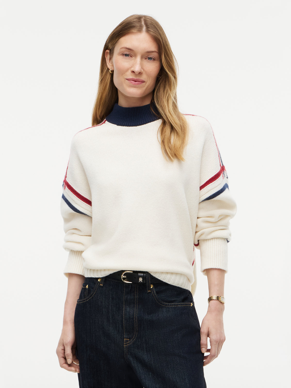 Ivory Petal Stripe Mock Knit
