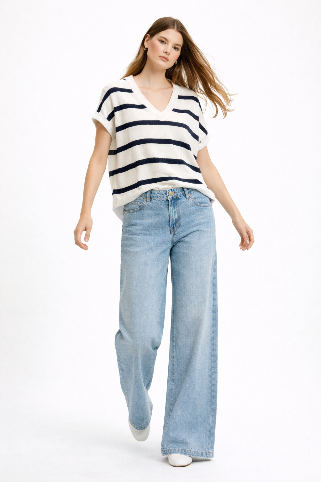 The Navy Stripe Short Sleeve Knit Sweat