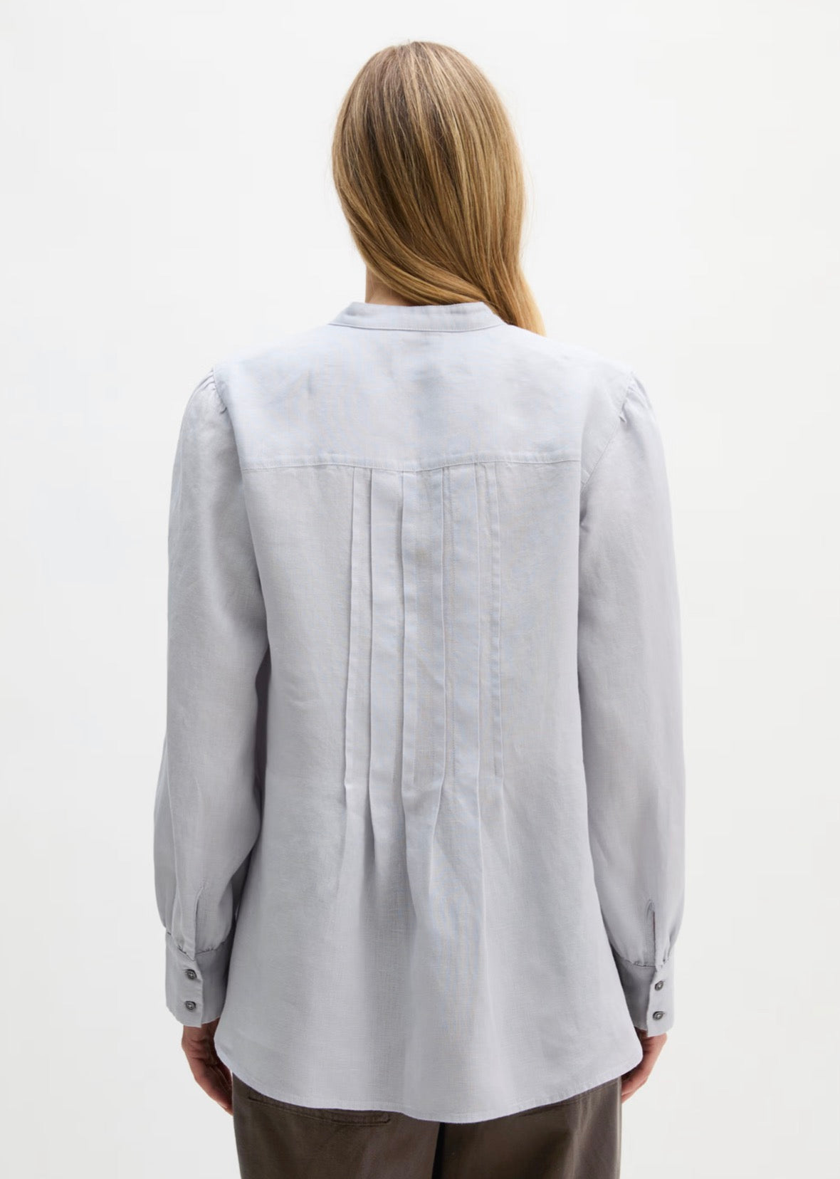 The Airy Blue Linen Pleated Back Blouse