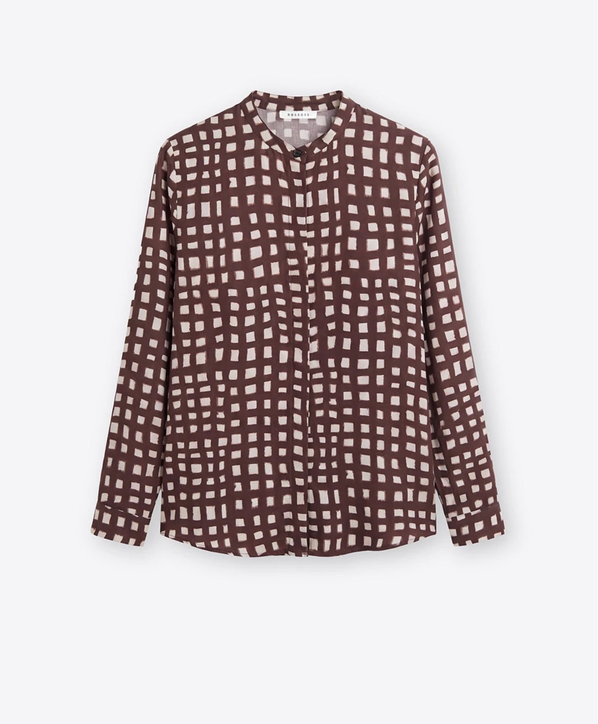 The Brown Print Silk Mandarin Collar Blouse