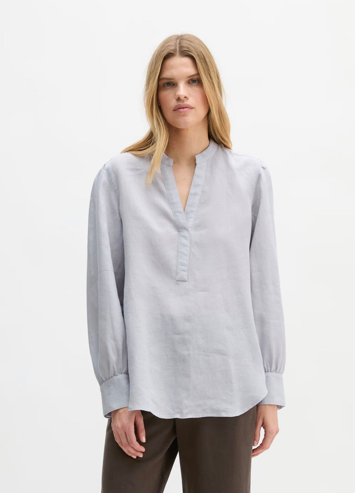 The Airy Blue Linen Pleated Back Blouse