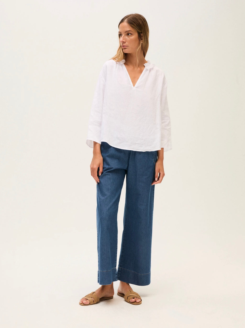 Elasticated Denim Wide Trouser