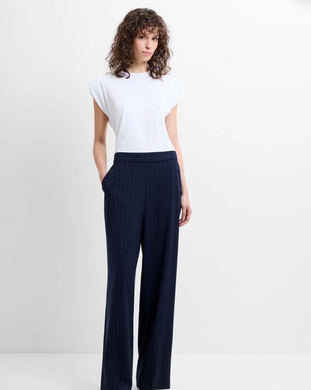 Alia Navy Pinstripe Trousers