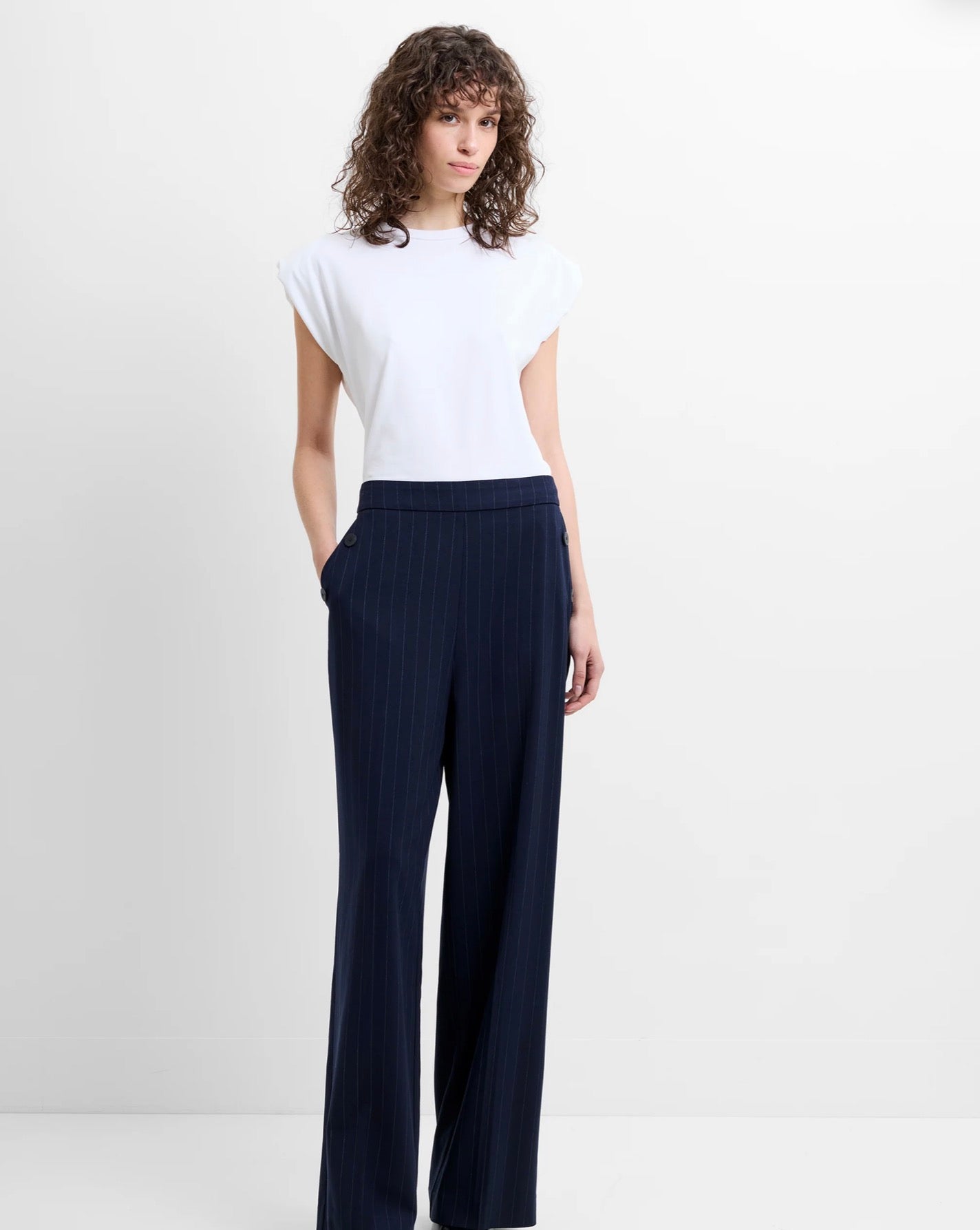 Alia Navy Pinstripe Trousers