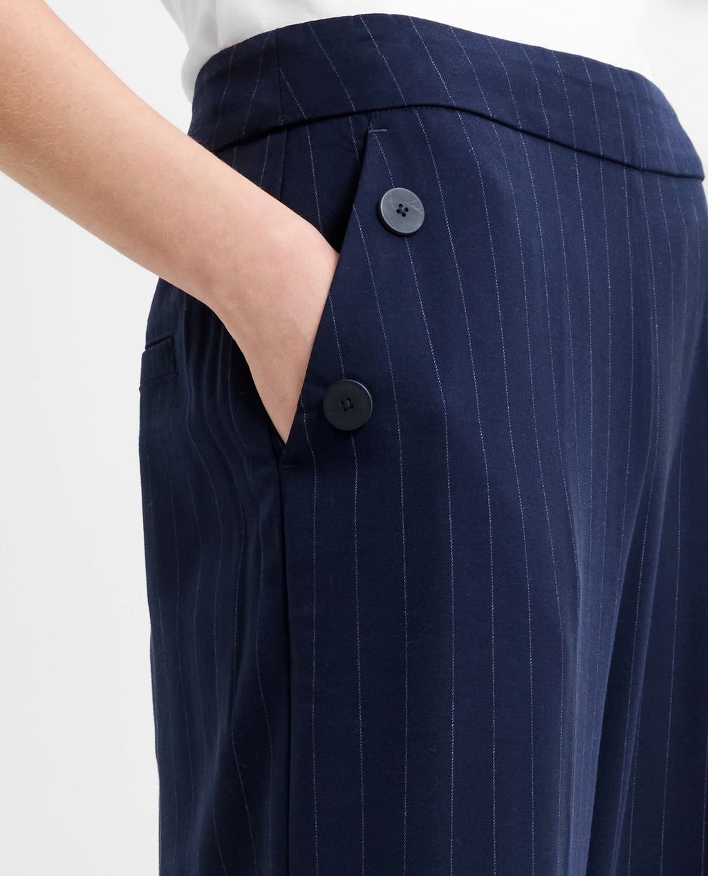 Alia Navy Pinstripe Trousers