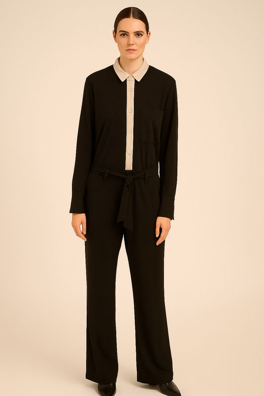 Nude Button Front Black Wide Leg Jumpsuit