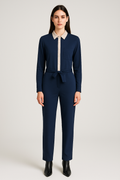 Nude Button Front Navy Wide Leg Jumpsuit
