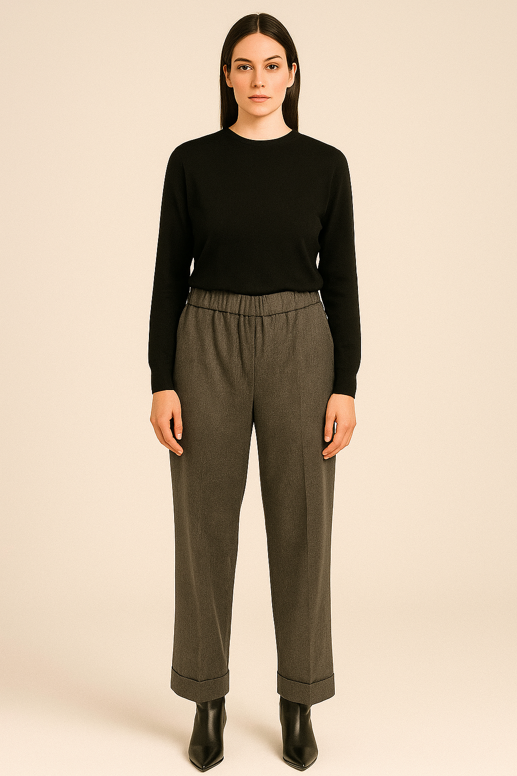 The Capri Soft Slim Ankle Grey Turn-up Trousers