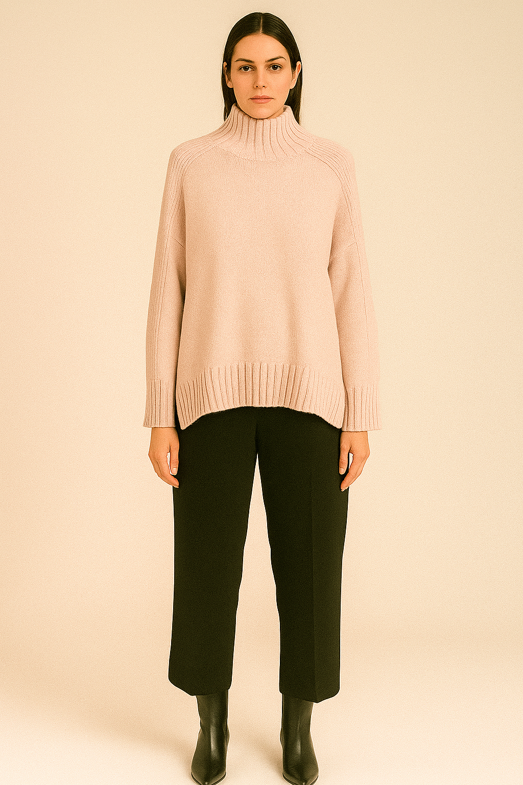 Baby Pink High Neck Chunky Knit