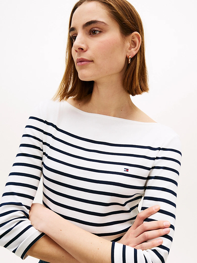 Slim Three-Quarter Sleeve Boat Neck T-Shirt