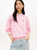 Logo Embroidery Pink Crew Neck Sweatshirt