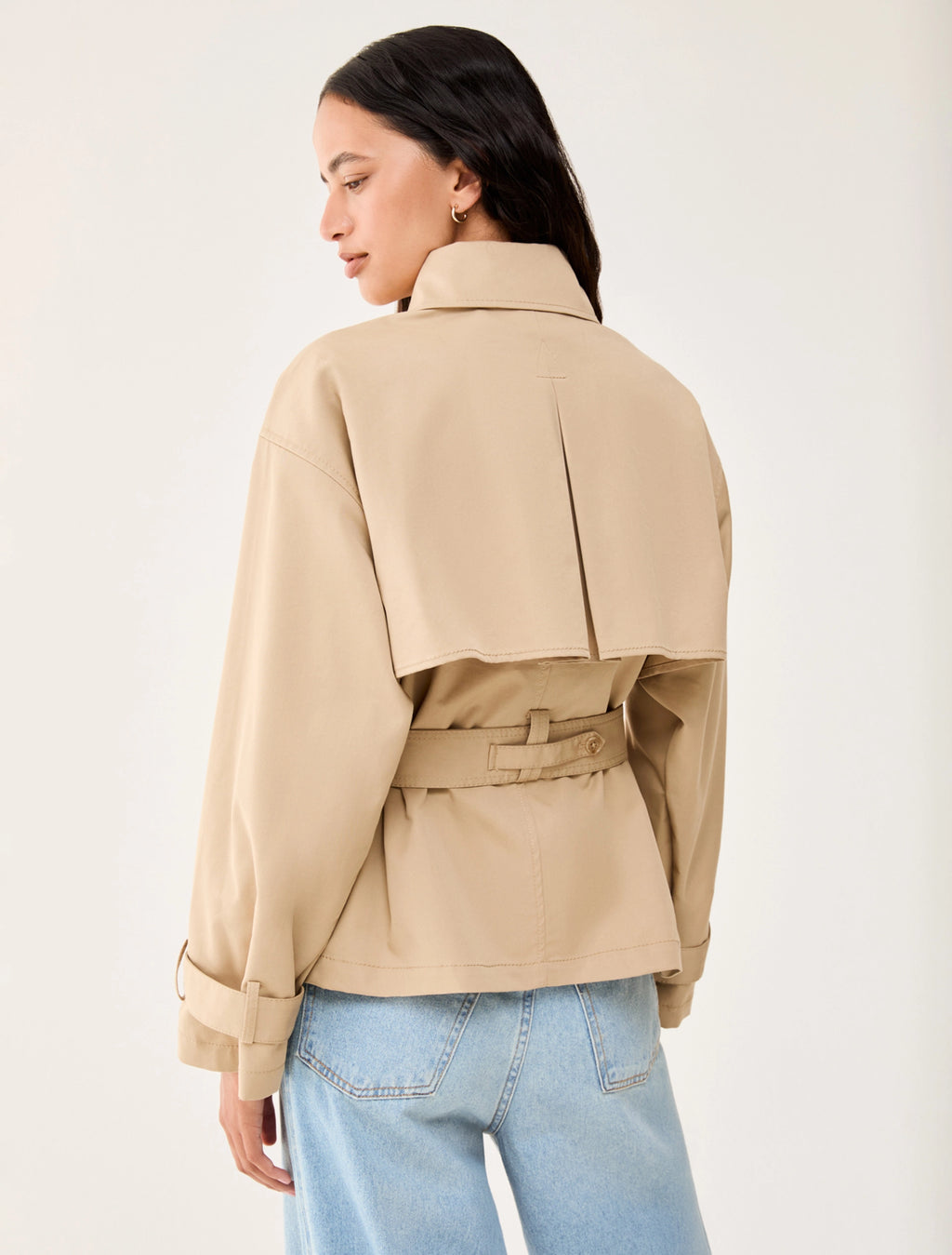 Cropped Gabardine Trench Coat