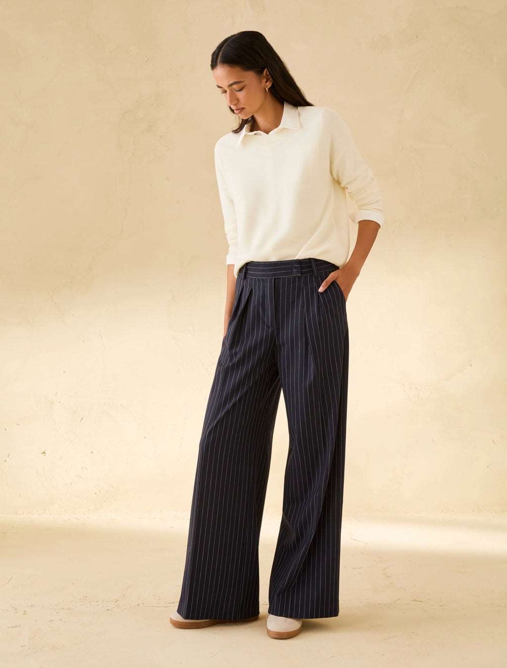 The Navy Pinstripe Wide Trousers