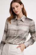 The Python Print Taupe Silk Blouse