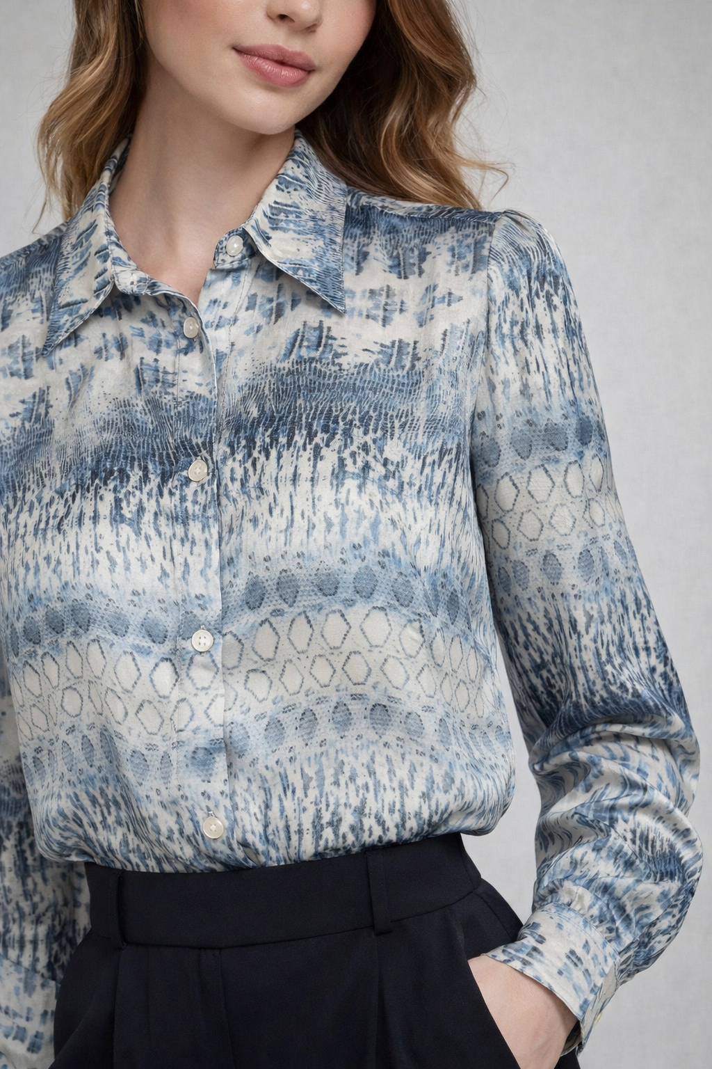 The Python Print Blue Silk Blouse