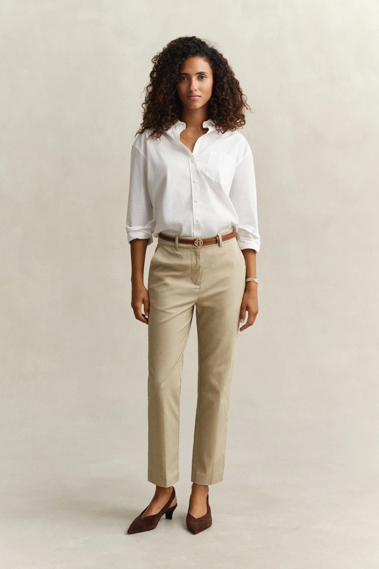The Oat Beige Slim Slack Chinos