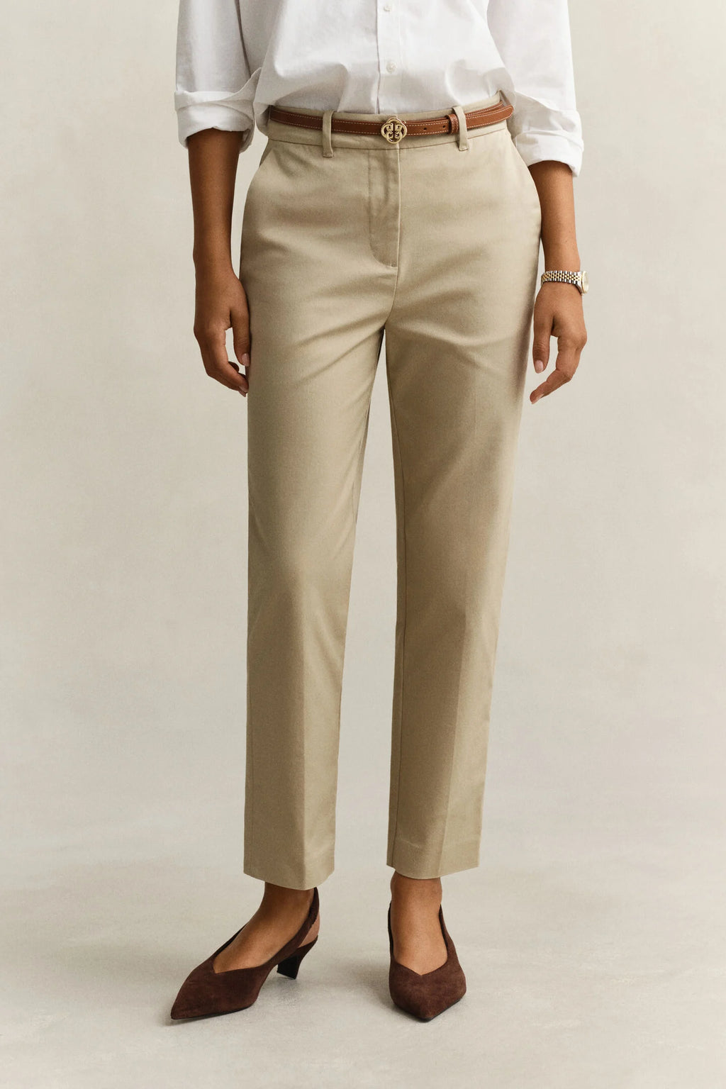 The Oat Beige Slim Slack Chinos