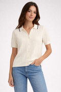 The Cream with Navy Trim Polo Top