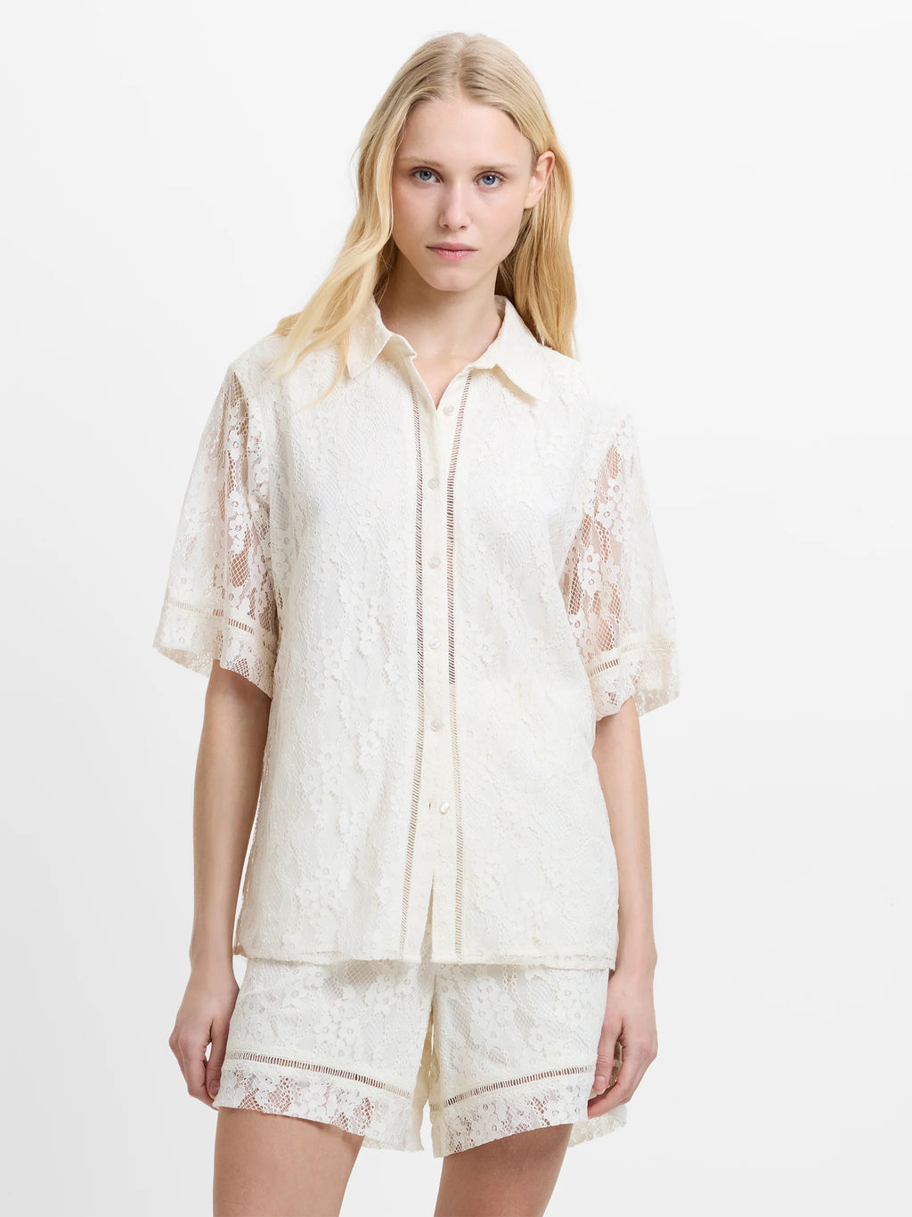 The Zoe Lace Button Down Cream Shirt