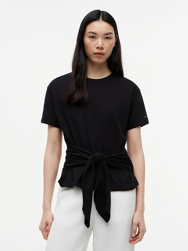 Self-Tie Jersey Relaxed Crew Neck T-Shirt
