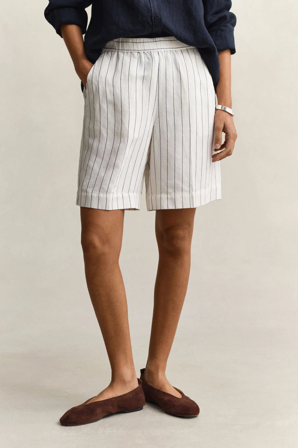 The Linen Blend Stripe Shorts