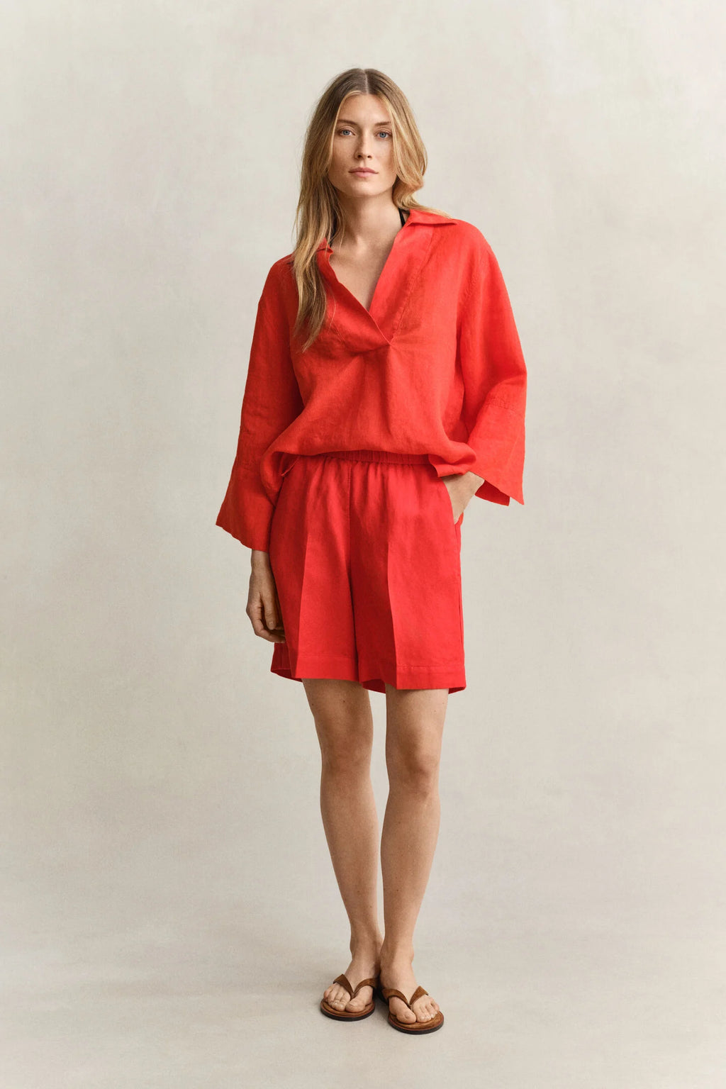 The Red Linen Blend Shorts