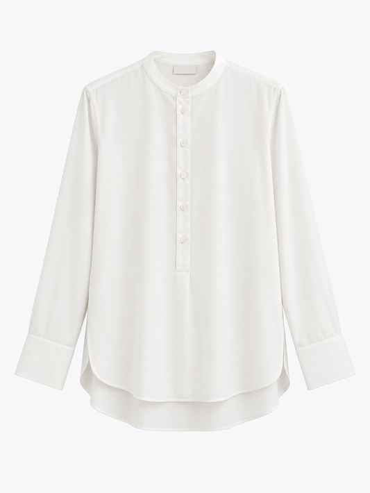 White Mandarin Collar Long Shirt