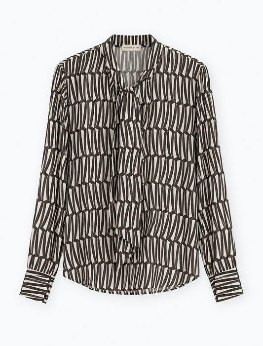 Puro Coffee Cream Ribbon Bow Blouse