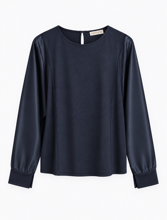 Puro Dark Navy Silk Sleeve Blouse