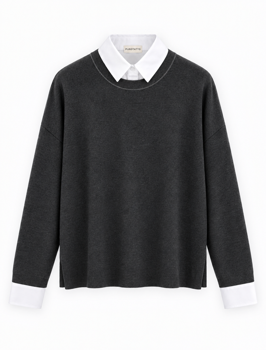 Puro Graphite Mockable Collared Knit