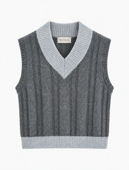 Dark Grey Blue V-Neck Tank Knit