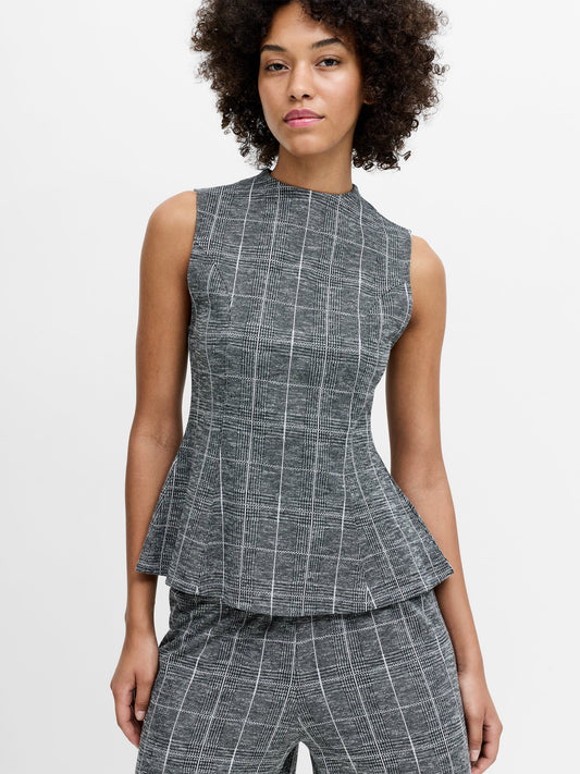 Wesley Grey Check Jersey Peplum Top