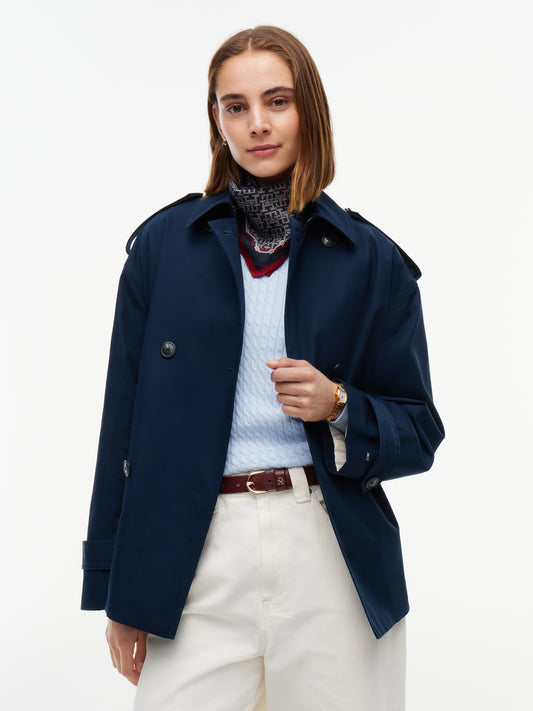 Water Repellent Relaxed Navy Short Trench Coat